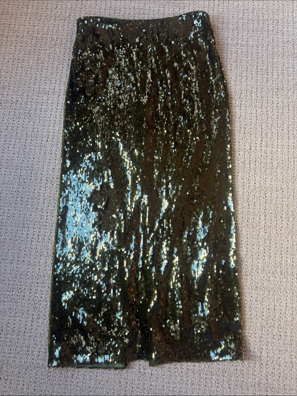 ANTONIO MELANI Olive Green Iman Sequin Midi Skirt in Chive Size 4 - Picture 3 of 9